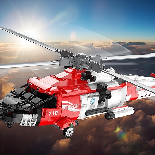 Miniatura 2 de JMBricklayer HH-60J - Juego de construcción de helicóptero, juguete de helicóptero de rescate militar, exhibición coleccionable, modelo de avión