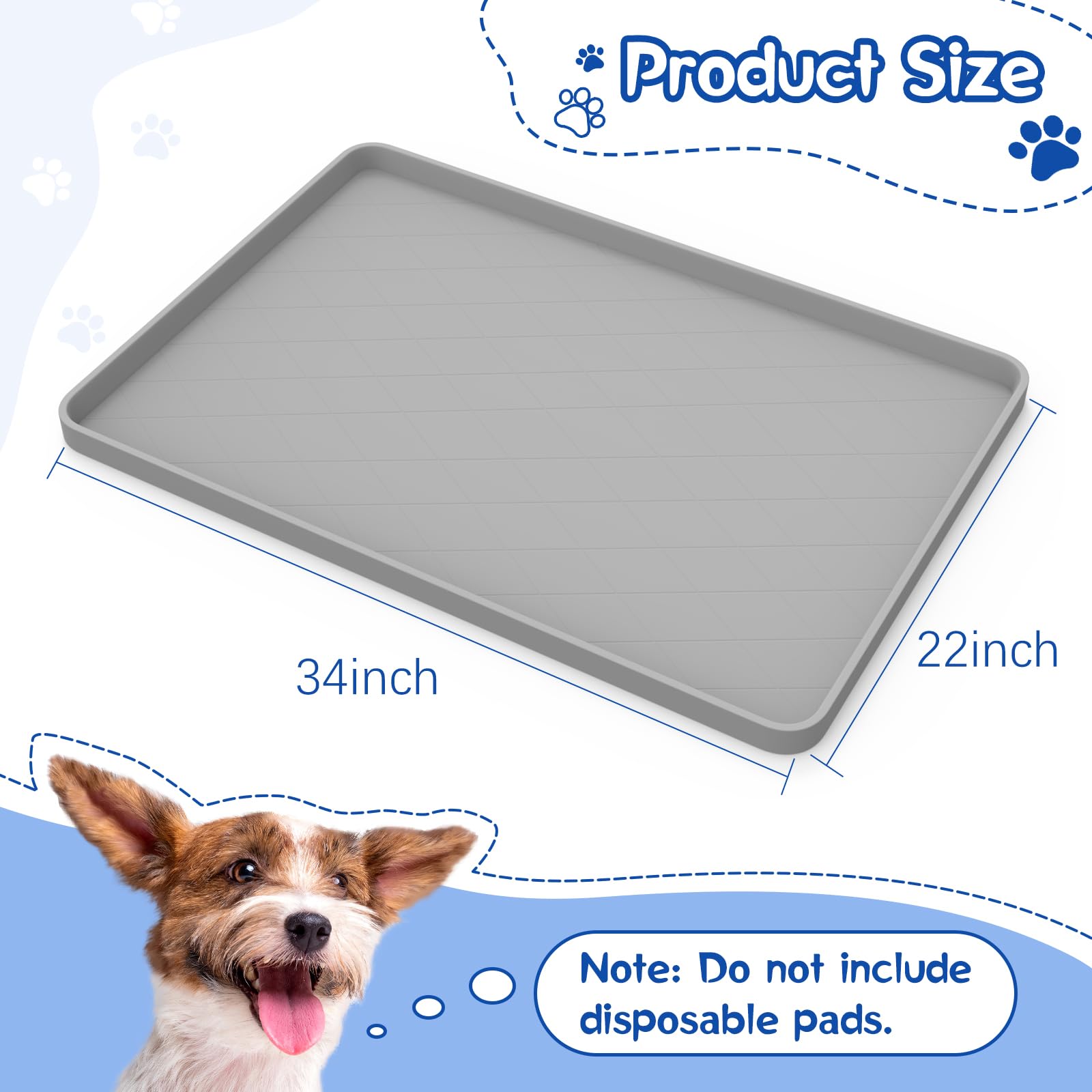 VavoPaw Supporto per Tappetino per Cani, 22"×34" Supporto per Pad del Cucciolo con Morsetti, Bordi rialzati a Prova di perdite per Pad di Pipì del Cane, Lettiera per Cani Facile da Pulire