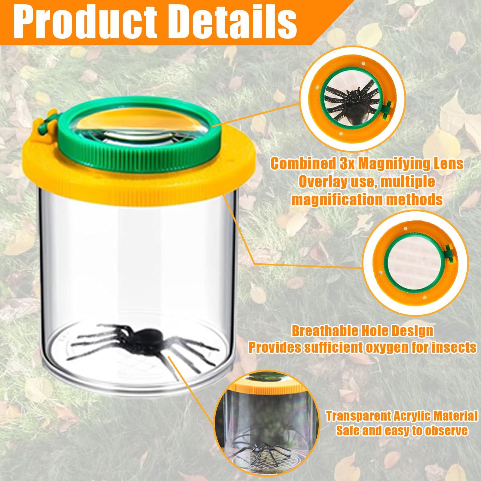 2 Pieces Bug Magnifying Glass Set with Tweezers, Portable Clear Insect Observation Box, Bugs Catcher Magnifier for Kids, Critter Viewer for Children Outdoor Science Nature Exploration - Image 3