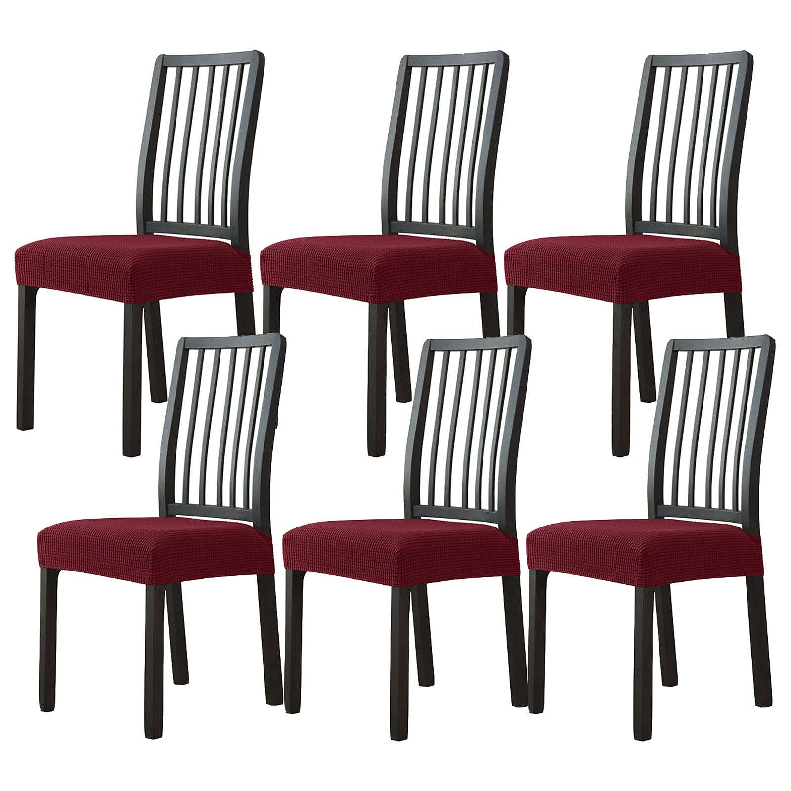 JHLD Chair Seat Covers, Stretch Dining Chair Seat Covers Elastic Jacquard Dining Room Chair Seat Covers Seat Covers For Dining Room Chairs Removable Washable For Kitchen Office-Wine red-set of 6