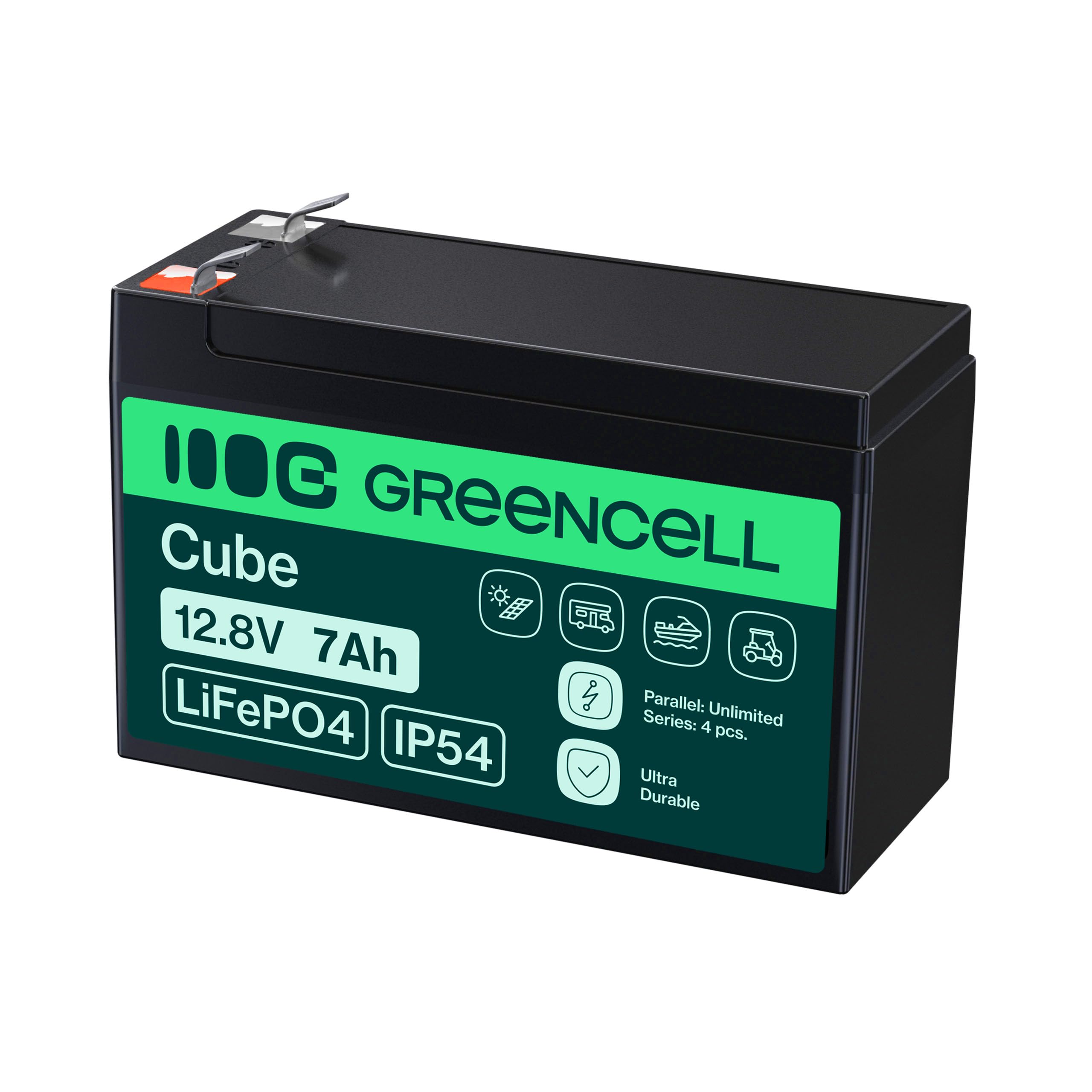 Green Cell Cube Batteria LiFePO4 12,8V 7Ah con BMS per Camper e Barca