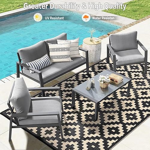 Miniatura 4 de Alfombra de paja de plástico para exteriores, impermeable, lavable y grande para exteriores, RV, playa, patio, campamento, patio trasero, cubierta,