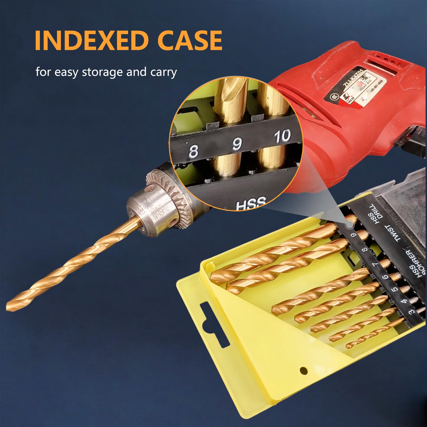 Hymnorq 8-Piece Metric Twist Drill Bit Set (3mm-10mm) with Indexed Storage Case, Budget-Friendly HSS 4241 Roll-Forged Bits with Anti-Rust Gold Finish for Wood, Plastic & Soft Metals