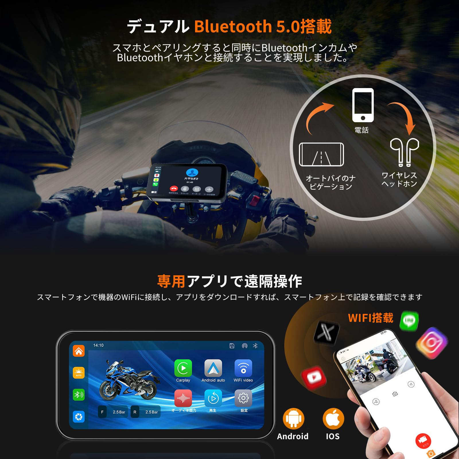 Amazon.co.jp: ATOVANKA 6.25 バイク用ドライブレコーダー Carplay