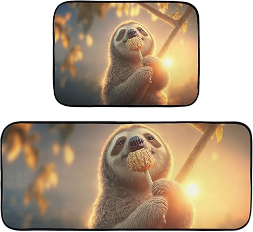 Juego de 2 alfombrillas de cocina con diseño de caramelo de perezoso y acolchadas, absorbentes de agua, antideslizantes, cómodas, para cocina,