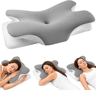 Nacken Therapiekissen Set Premium inkl. Ersatzbezug, orthopädisches Kopfkissen gegen Nackenschmerzen für Seitenschläfer, Rücken- & Bauchschläfer, 2 Höhen, Hellgrau/Grau