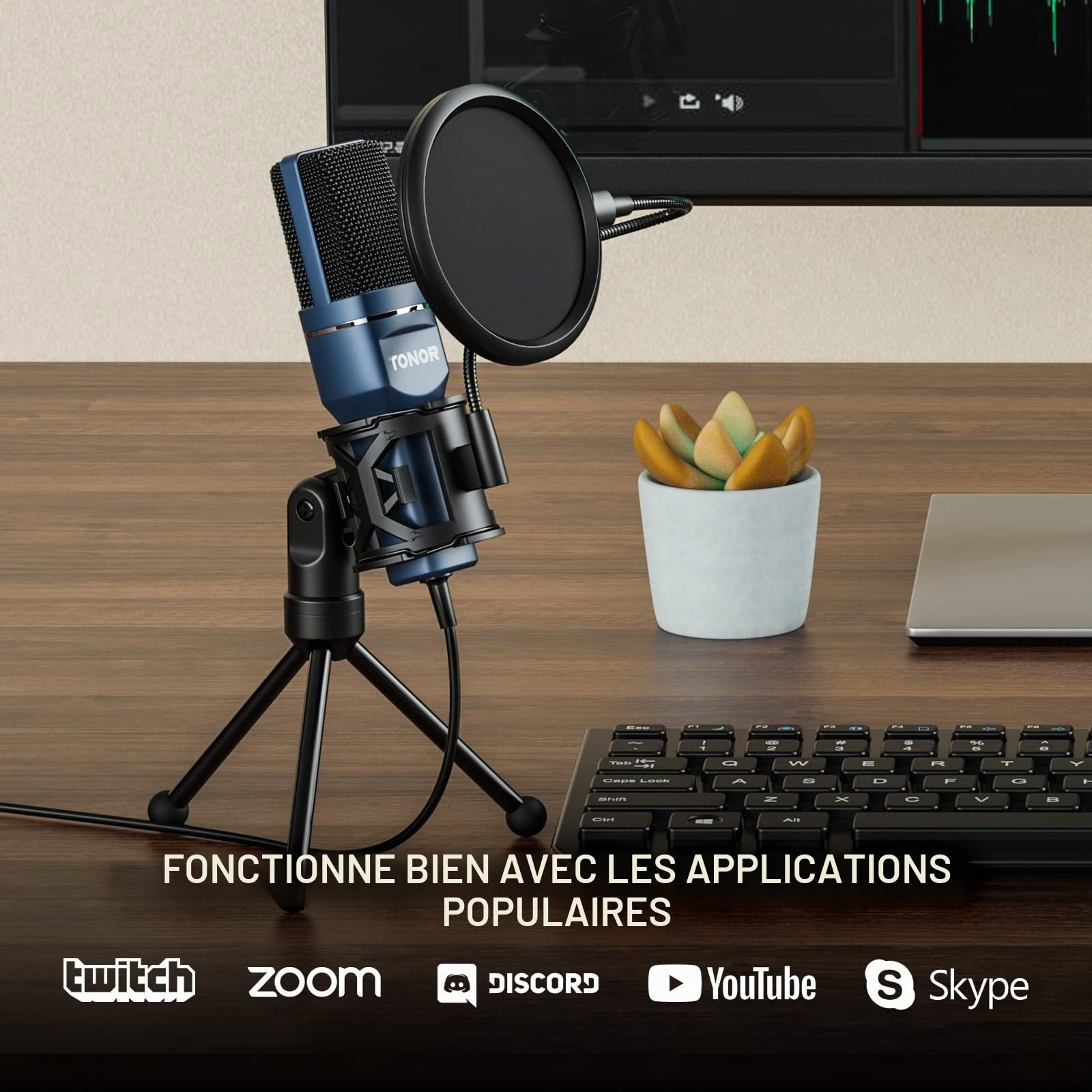 TONOR Microphone USB à Cardioïde Condensateur pour PC Micro avec Trépied et Filtre Anti-Pop pour Enregistrement Vocal et Musical, Podcasting, Streaming, Gaming pour Ordinateur Windows Laptop