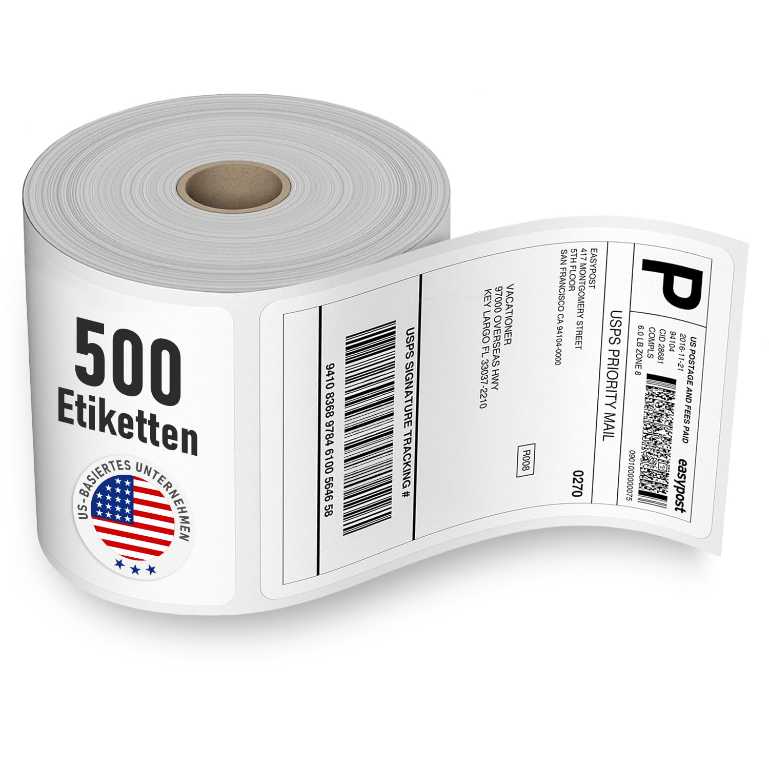 100 x 150 mm (4x6) Thermo-Versandetiketten auf Rolle, 500 Etiketten, Thermodirekt selbstklebend für DHL UPS, perforiert, kompatibel mit Rollo Zebra MUNBYN Polono & den meisten 4x6 Etikettendruckern