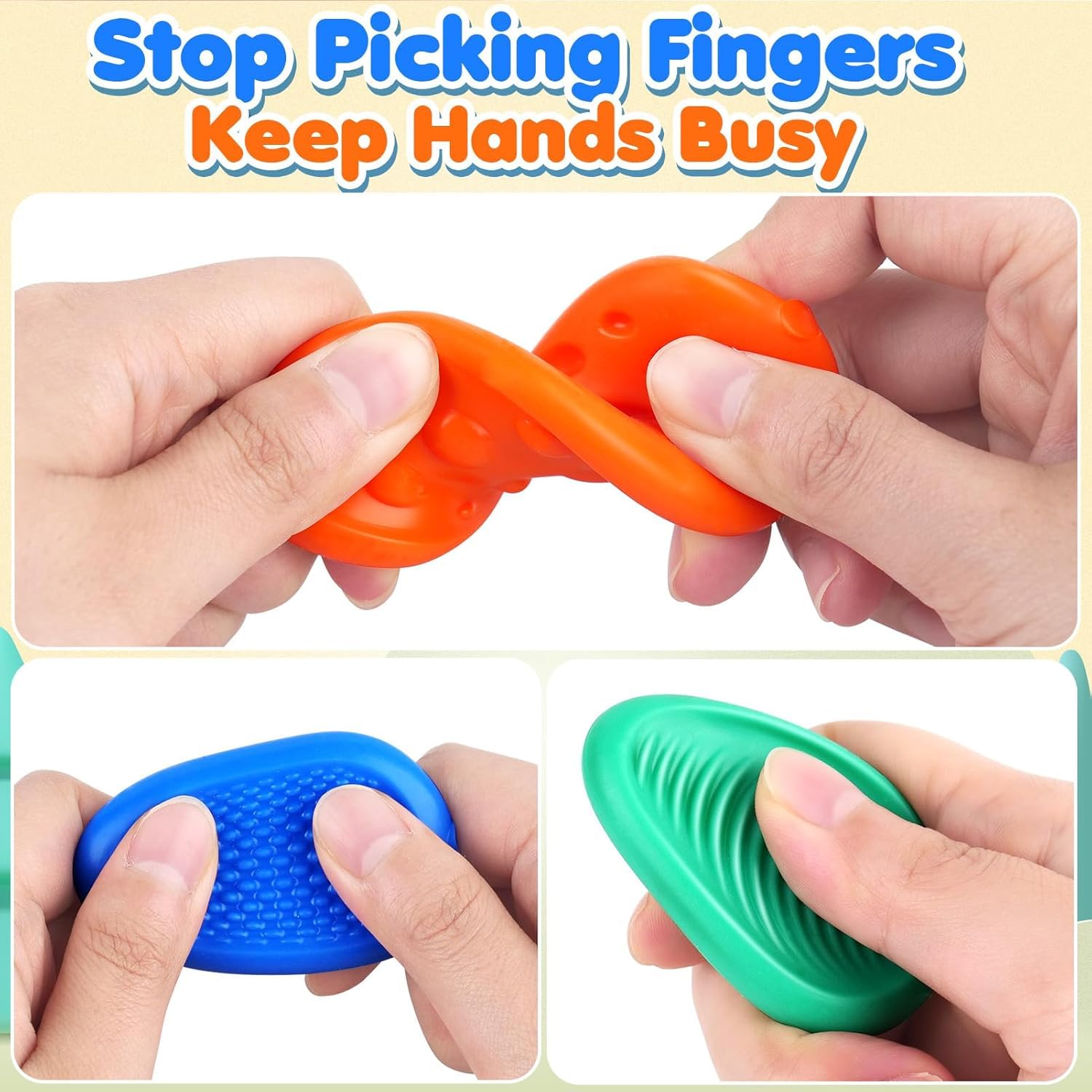 JoyJoyful Fidget Toys for Kids Adults 6PCS Hard Worry Stones Sensory Toys for Autism ADHD Quiet Textured Classroom Fidgets for Anxiety Relief Non-Sticky Calming Gifts - Image 2