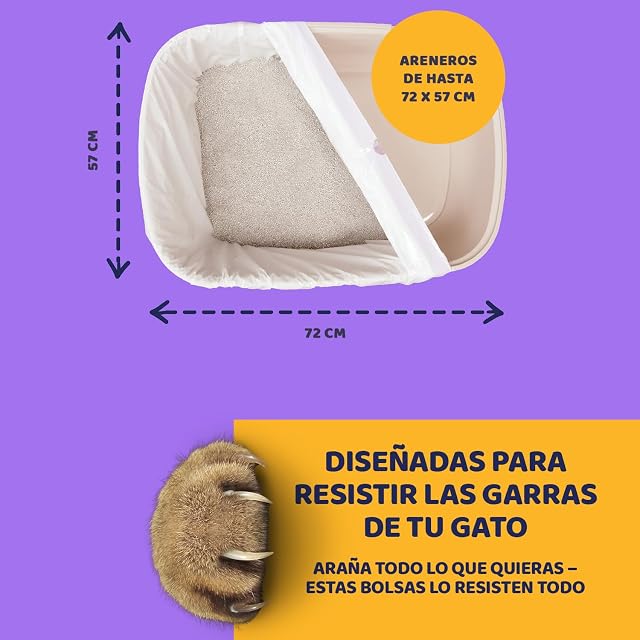 Foto 4 de 8 de Pettiny Bolsas Jumbo para Bandejas de Gato - Pack de 20 Forros Resistentes con Asas para Areneros Gigantes