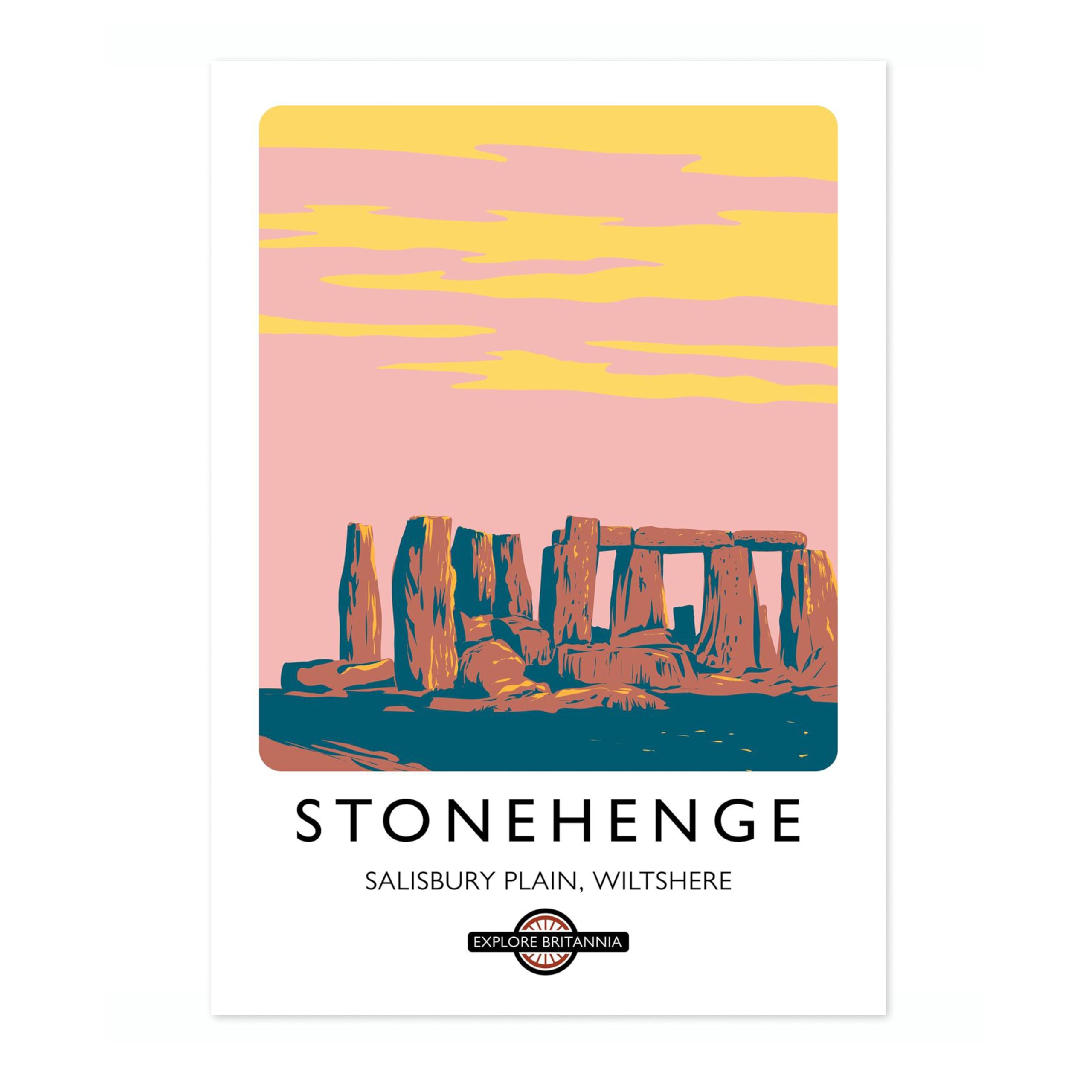 Stonehenge, Salisbury Plain, Wiltshere England Travel Poster, Explore Britain Modern Illustration Destination Print, Modern British UK Living Room Decor, A5 (Print Only) - 21x14.8cm — image 1