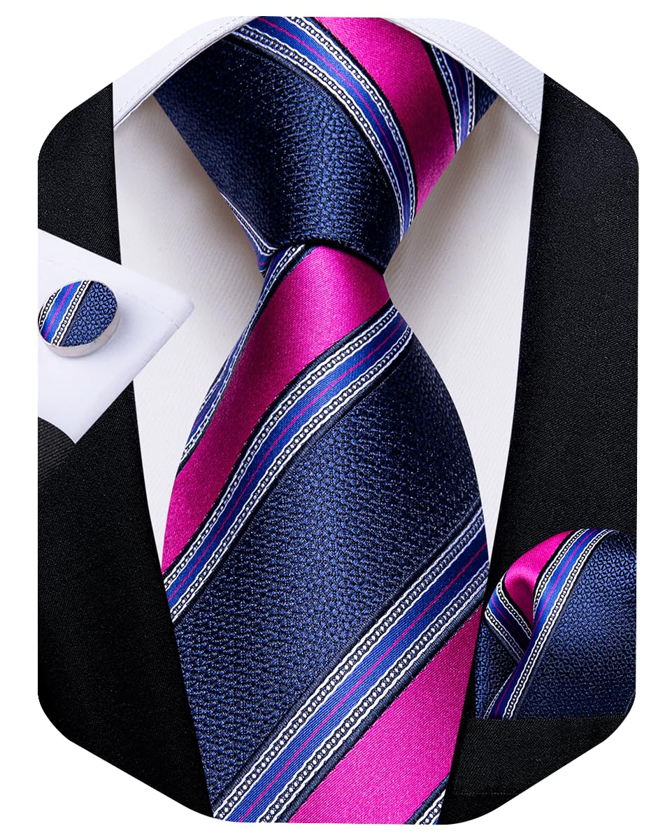 DiBanGu Striped Ties for Men Silk Woven Plaid Necktie | Classic Stripe Pattern,Soft Silk,Wear-resistant,Pocket Square and Cufflinks,Great Gift for Birthday,Business,Meeting
