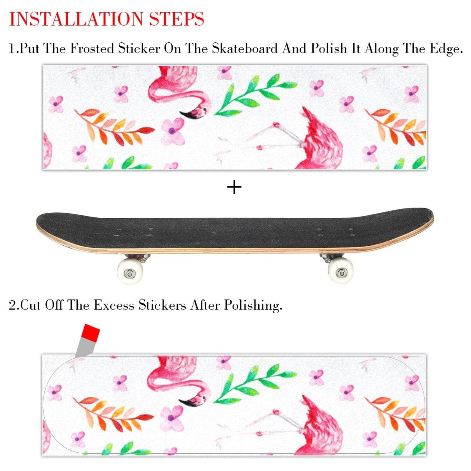 Flamingo Animal Lot de 2 feuilles de papier abrasif pour planche de skateboard et longboard