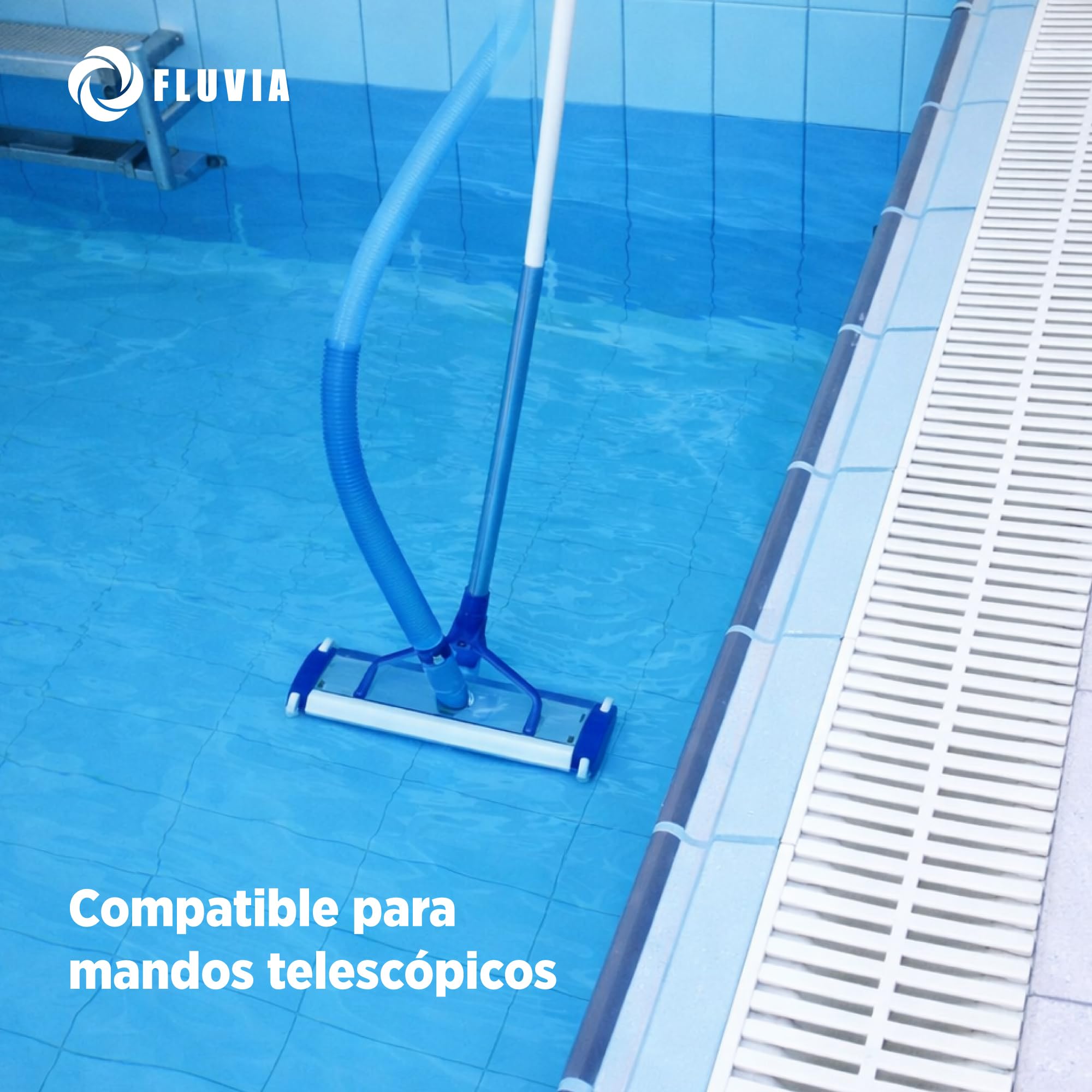 Fluvia Limpiafondos de Aluminio para Piscinas con 4 Ruedas Cepillos de Nylon Fijacion Palomilla Accesorio Limpieza Fondo Piscina Compatible Pertiga Mantenimiento Piscinas Jardin Patio Hogar Resistente