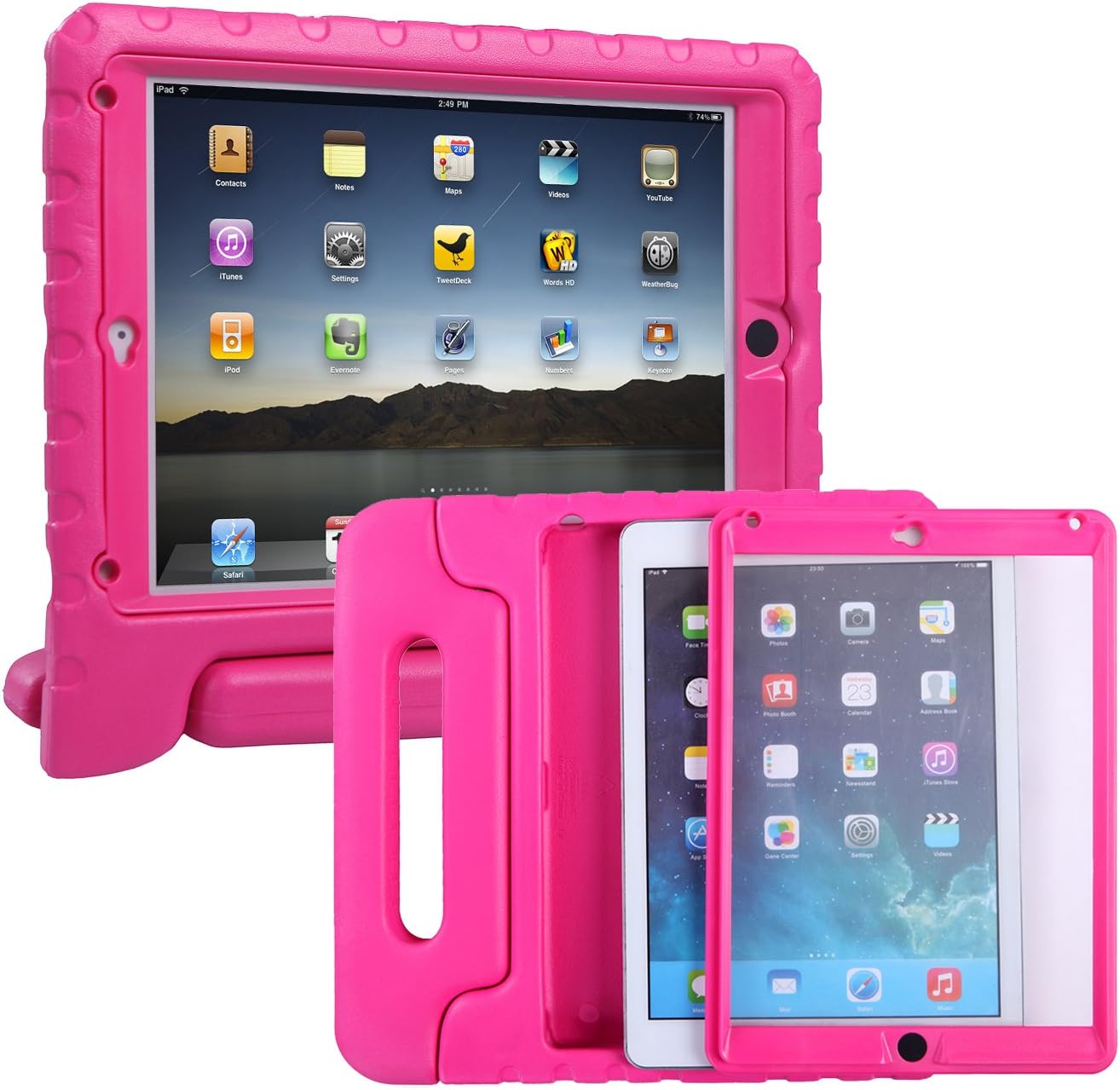 HDE Case for iPad Air - Kids Shockproof Bumper Hard Cover Handle Stand with Built in Screen Protector for Apple iPad Air 1 - 2013 Release 1st Generation (Hot Pink)