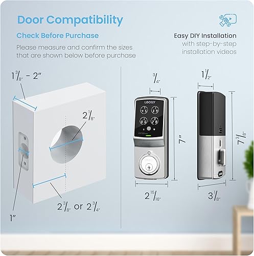 Miniatura 9 de Lockly Smart Lock Modelo 7S, cerradura de puerta inteligente Bluetooth, entrada sin llave con teclado digital PIN Genie, cerrojo de bloqueo de