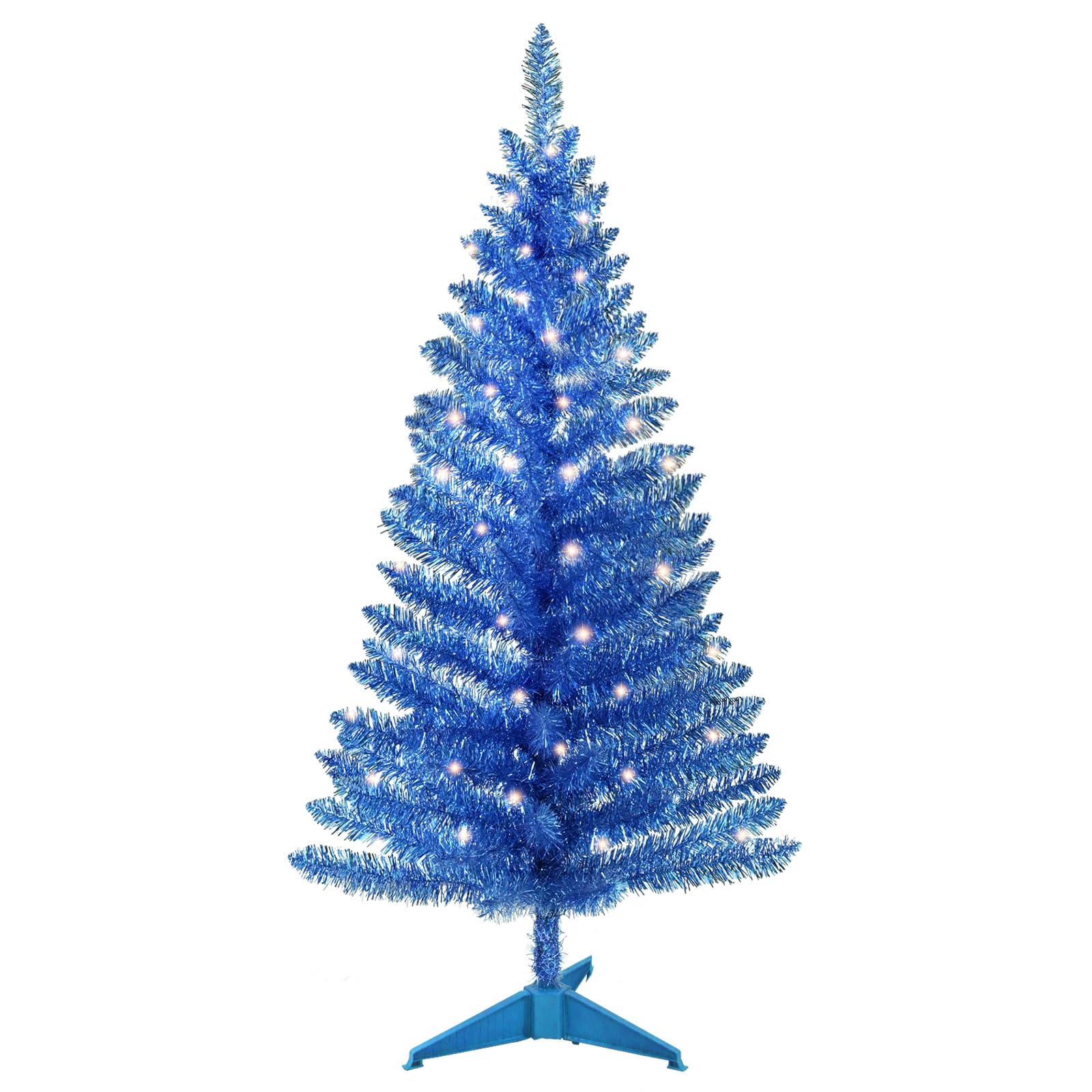 4ft Lighted Artificial Blue Christmas Tree | Leeheeyee Small Xmas Tree, Not Pre-lit Blue Tinsel Pine Trees with Lights, Ideal for Ideal for Home, Office, and Xmas Party Décor