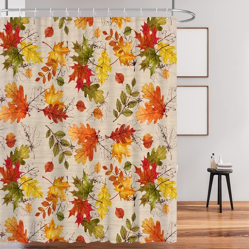 Miniatura 2 de Wollmix Cortina de ducha de hojas de arce con hojas de otoño, plantas de otoño, paisajes naturales, tela de diseño de poliéster, cortinas