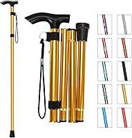 Vista 18 de MFE Bastón plegable, portátil de 5 niveles de altura ajustable con diseño plegable, correa de muñeca y mango en T para hombres y mujeres