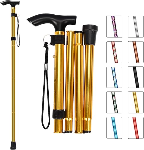 Miniatura 16 de MFE Bastón plegable, portátil de 5 niveles de altura ajustable con diseño plegable, correa de muñeca y mango en T para hombres y mujeres Negro