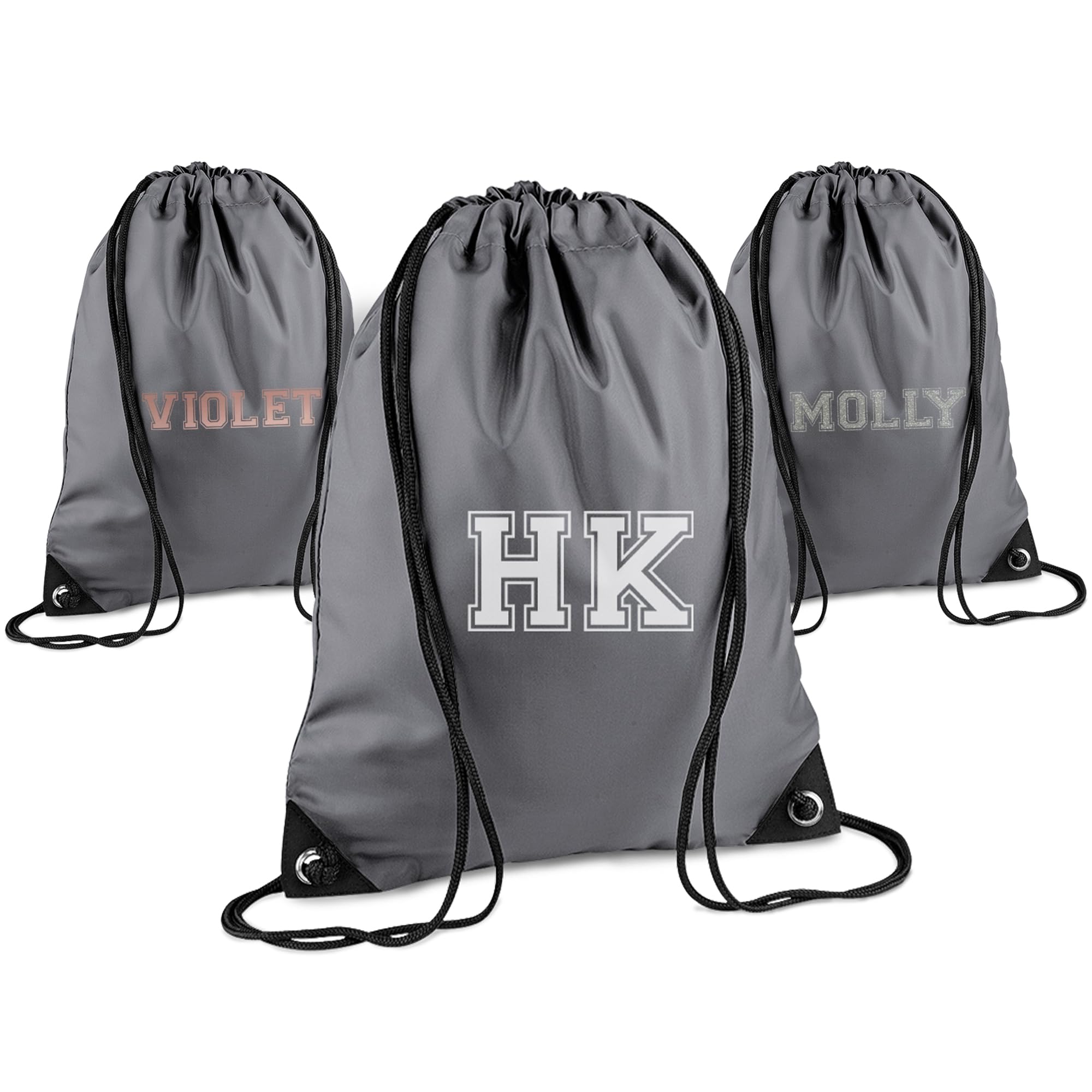 Print Maniacs Personalised Drawstring Bag for Kids Back to School PE Bag, Swim Bag with Name Ideal for Boys, Girls, Toddlers,and Primary School Students Perfect School Bag Graphite Grey