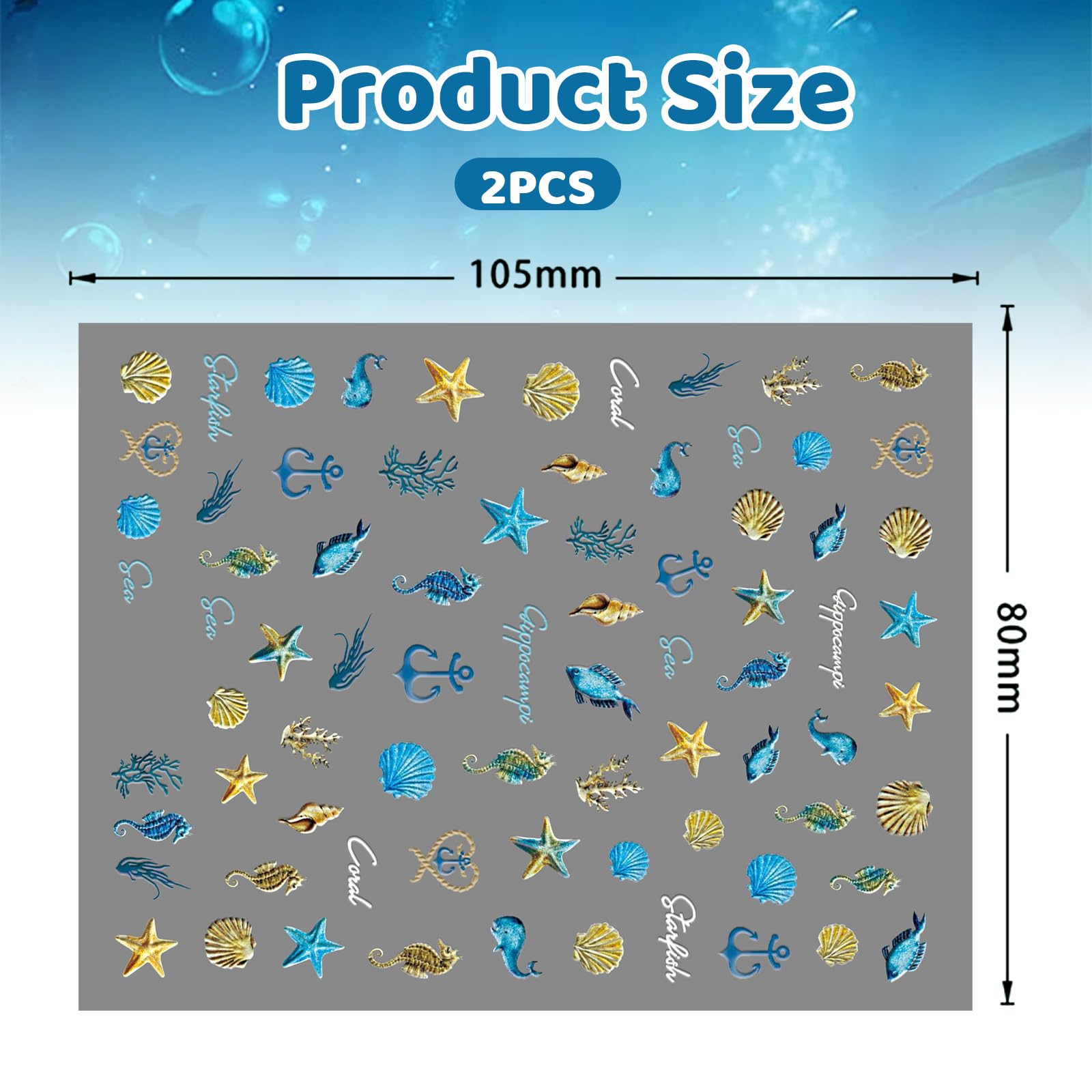Irikdescia 2 Pezzi 5D Adesivi per Unghie con Rilievi di Stelle Marine, Adesivi Autoadesivi a Tema Marino per Decorazione delle Unghie, Accessori per Manicure e Nail Art