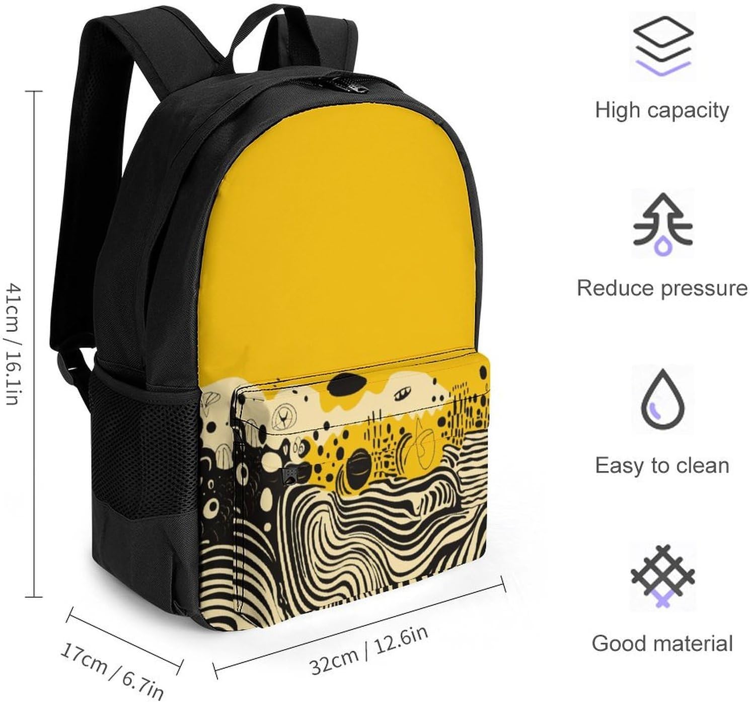 Mustard Yellow And Black Backpack Daypack Travel Backpack | Lightweight Casual Laptop Backpack for Women Men Aesthetic Travel Bag for Weekender Business Hiking Outdoor