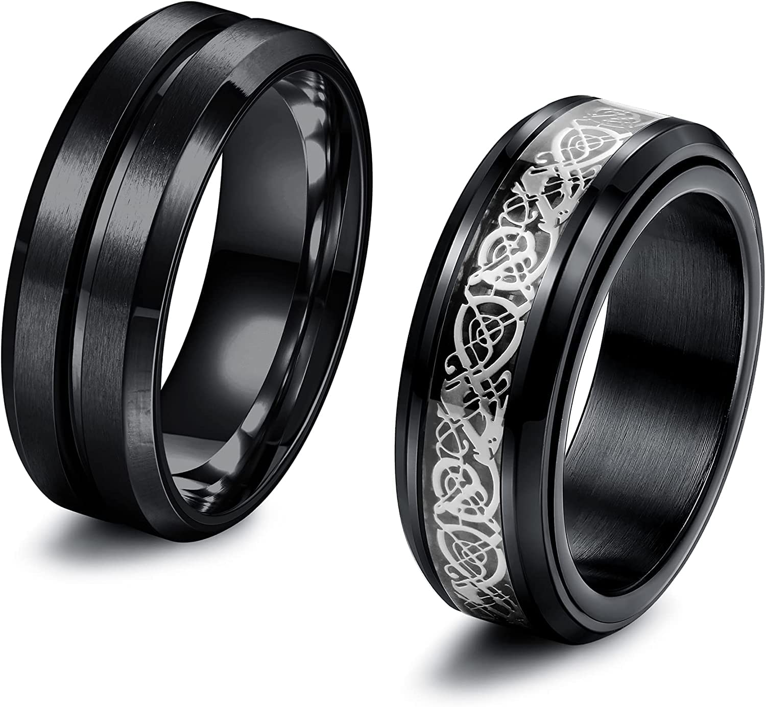Rings for Men Combo Boys Boyfriend gents friends Silver Ring for Boys 2 Dragon Black Chain Stainless Steel finger Rings Stylish Birthday Gift Anniversary Husband Valentine Gifts Fashion 114_19-image-28