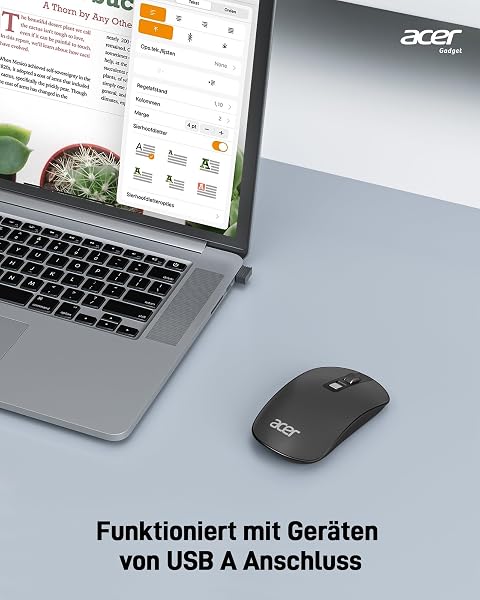 acer Ultradünne Maus Kabellose, Tragbare 2,4 GHz Funkmaus, Wireless Mouse mit 800/1200/1600 einstellbare DPI, 4 Tasten Kabellos Computermaus, Maus Kabellos Laptop, Dell XPS, ASUS, Surface - 5