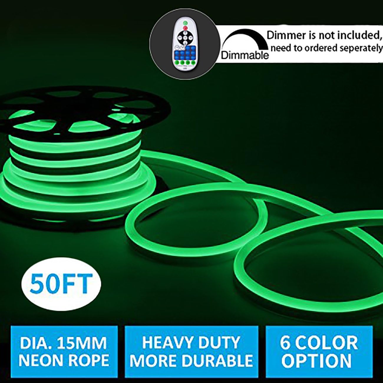 Led Neon Lights, Shine Decor Green Rope Lights, Update Waterproof 2835 120Leds/M, 50ft, 110V, Included All Necessary Accessories, Flex Durable Super Bright For Outdoor Decor Or Commercial Use