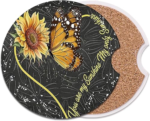 2 posavasos de cerámica absorbentes, posavasos para automóvil, patrón de girasol