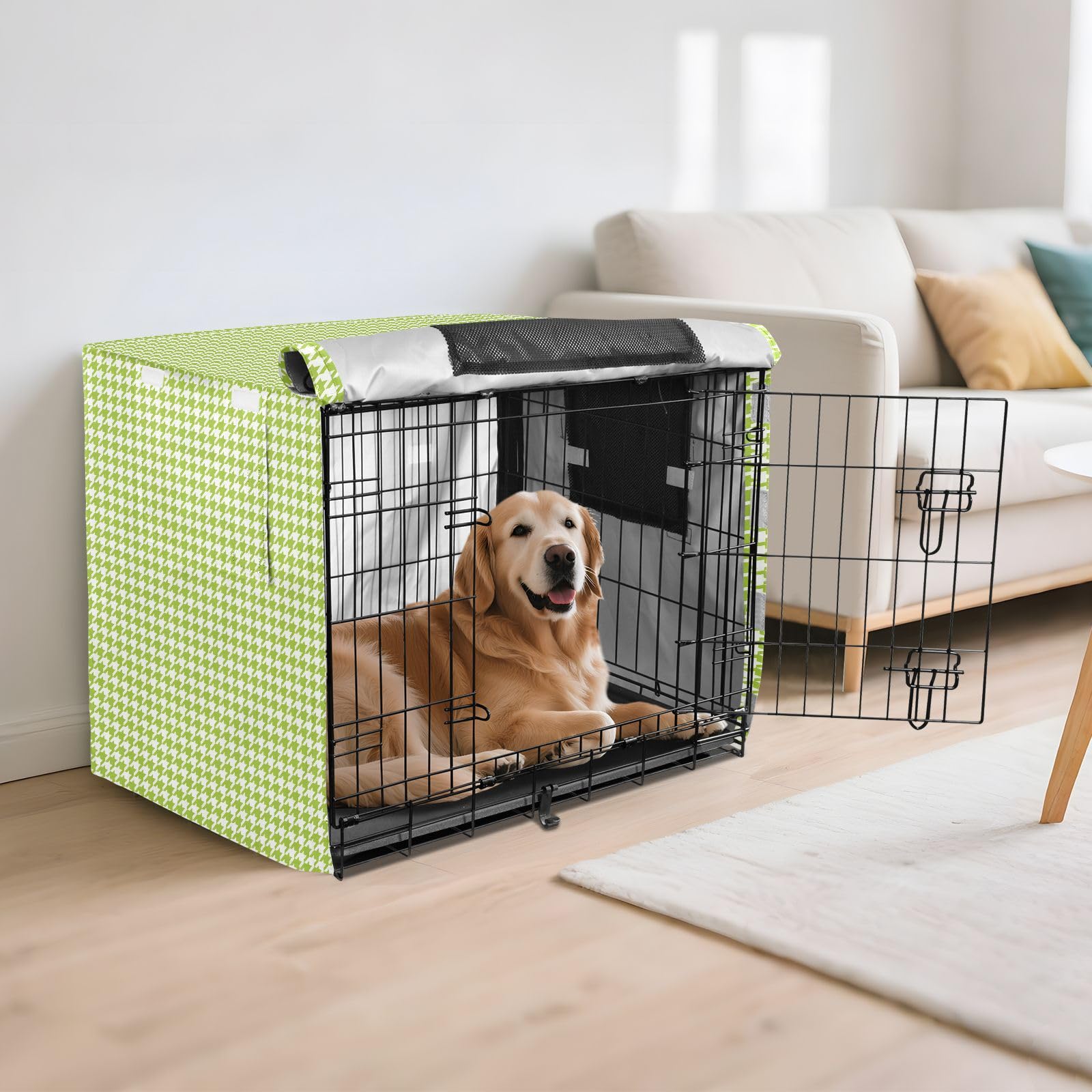Copertura per gabbie per cani, motivo pied de poule, 91 cm, colore: verde