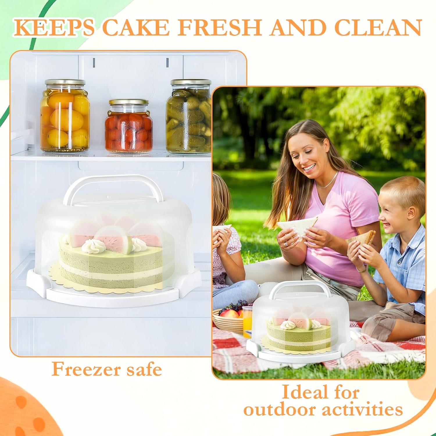 10 Inch Cake Carrier with Lid and Handle, Round Cake Container Cake Cover with 10 Inch Cake Boards & Cupcake Carrier, Portable Cake Holder with Lid for Transport Pie Nuts Fruit, White