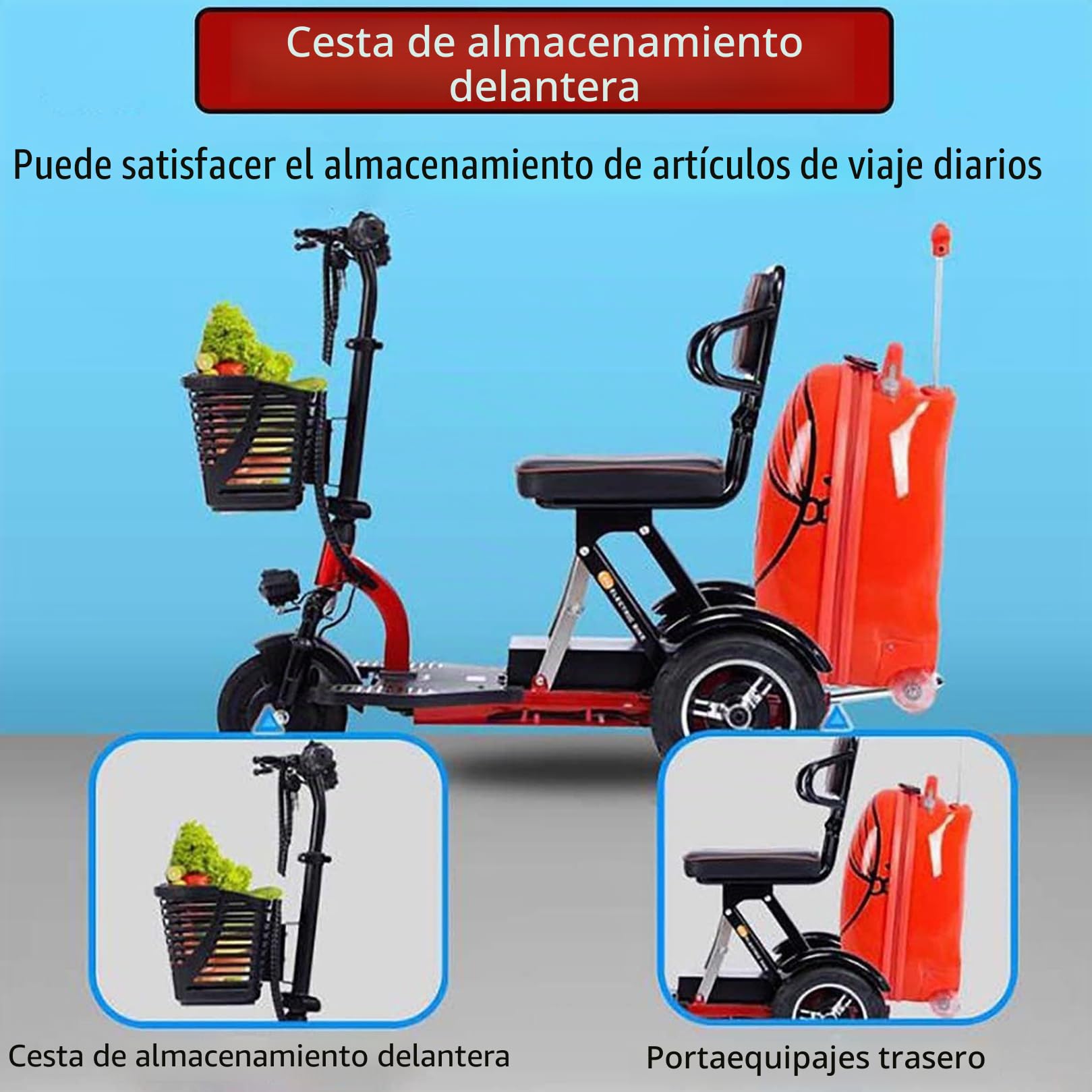 Scooter de movilidad plegable,Scooter electrico discapacitados Es muy adecuado para personas discapacitadas y personas mayores,Equipado con batería de 20 Ah Mayores Fácil de operar(Rojo)