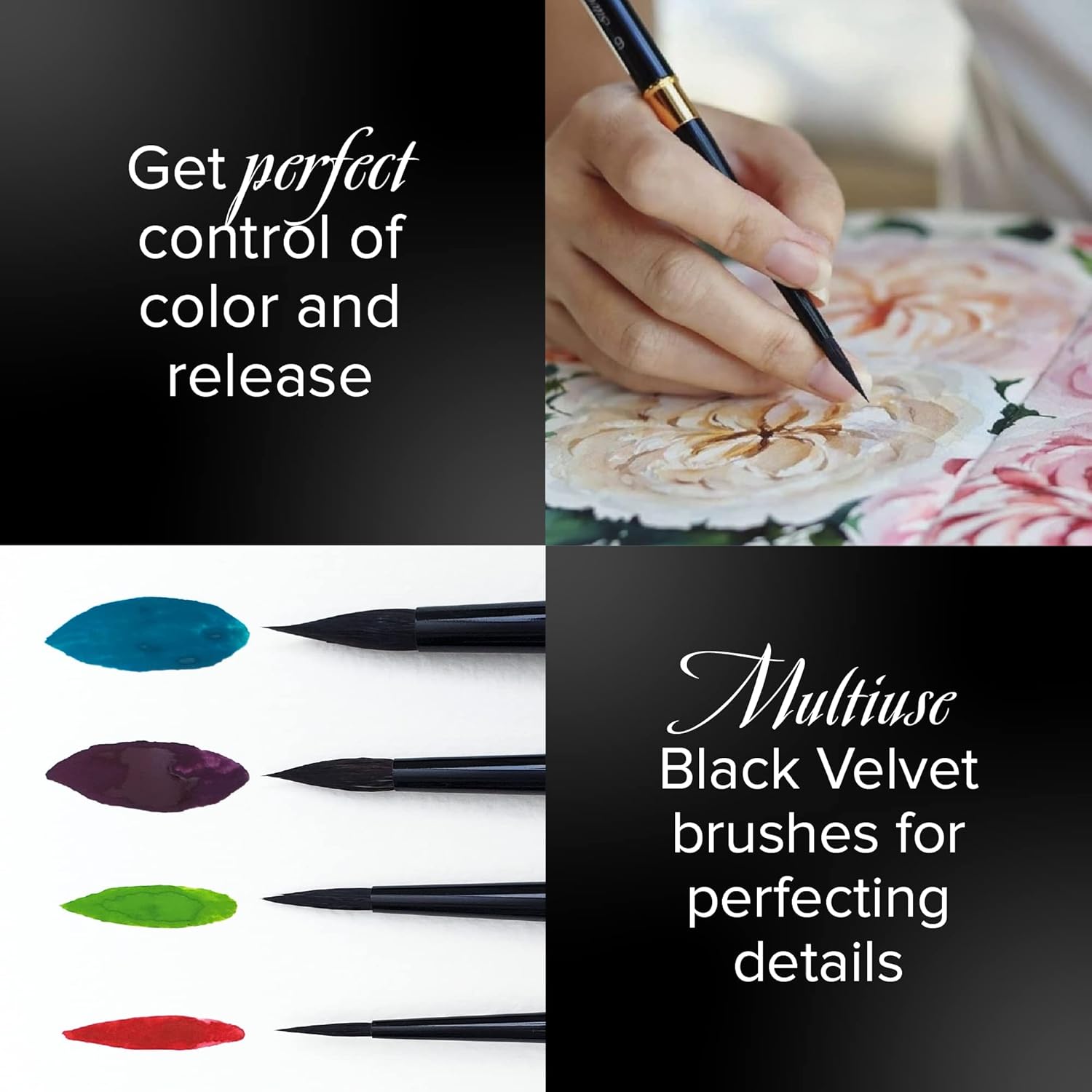 Silver Brush Limited 3100ST-8 Black Velvet Voyage Travel Brush Round Paintbrush for Watercolor, Gouache, Inks, & Dyes, Size 8, Short Handle