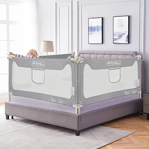 FAMILL Riel de cama para niños pequeños, rieles mejorados para Queen, King, tamaño matrimonial, cama individual, protector de riel de cama con base