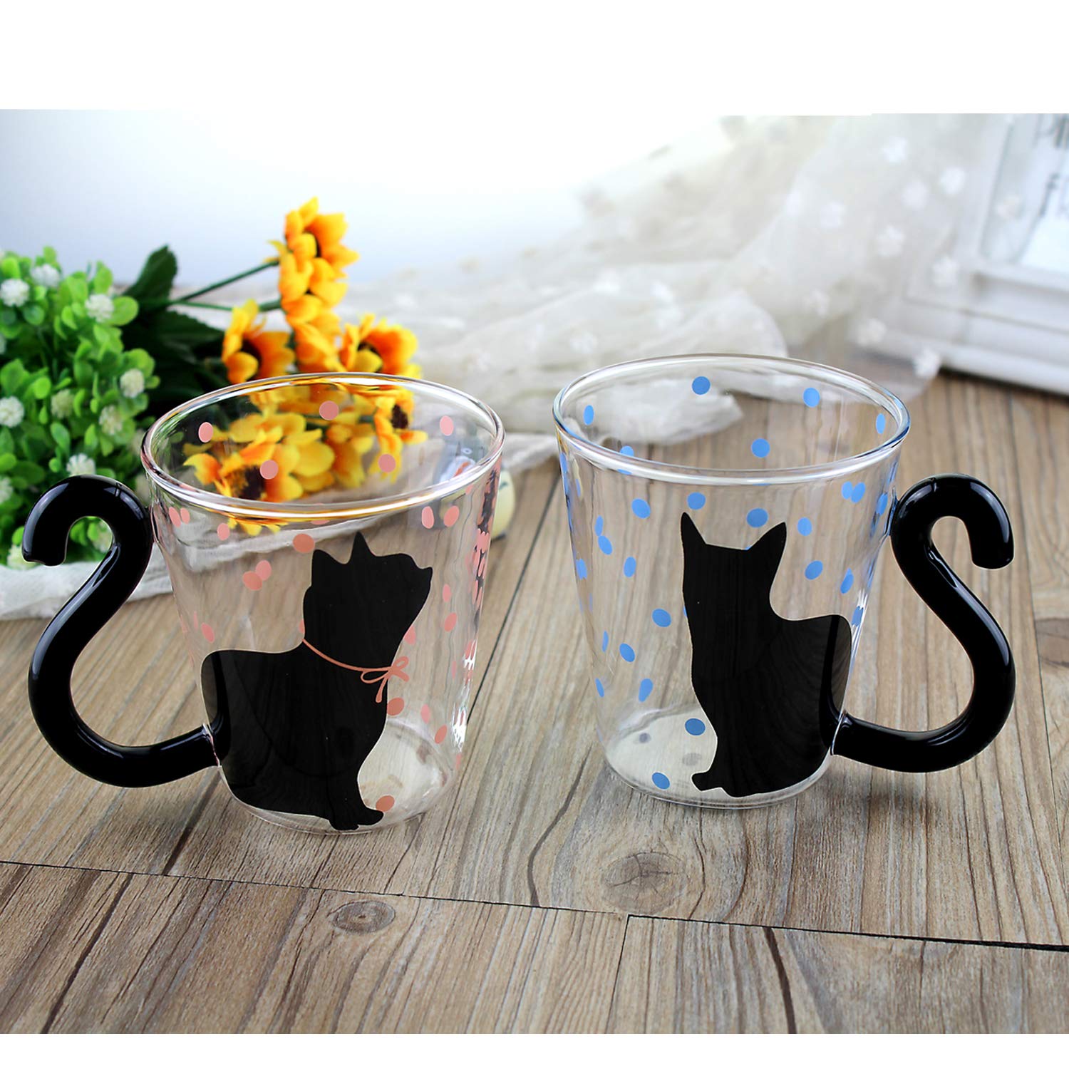 Café Glass Latte Coffee Mug Beer Mug Tea Cup Cat Tail Handle, Pack of Any Two - Image 3