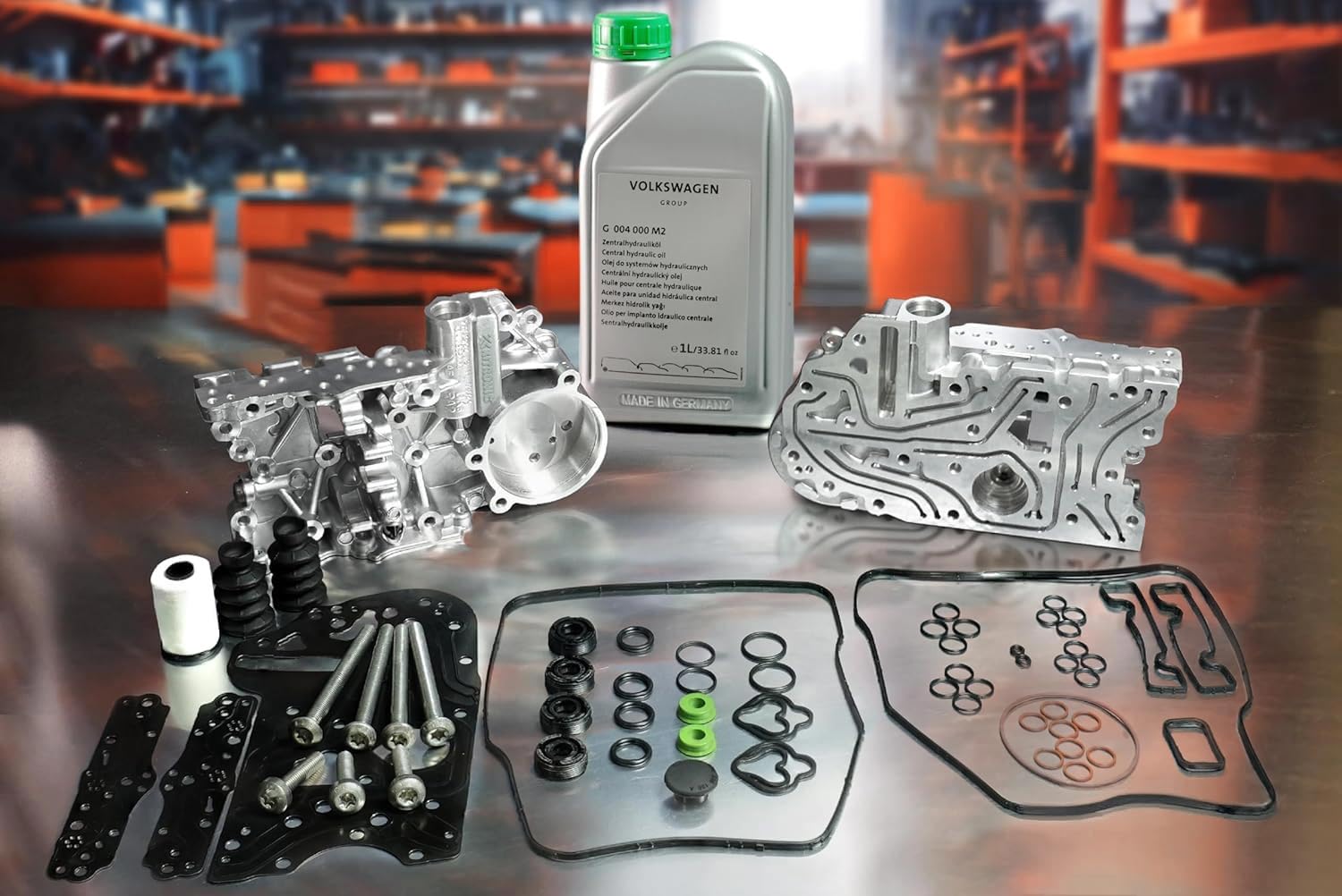 Kit de reparación KITRONIC DQ200 para DSG, transmisión mecatrónica de embrague seco de 7 velocidades 0AM | Carcasa del acumulador, juego de juntas, tornillos de aluminio, 1L de aceite | para YMZ