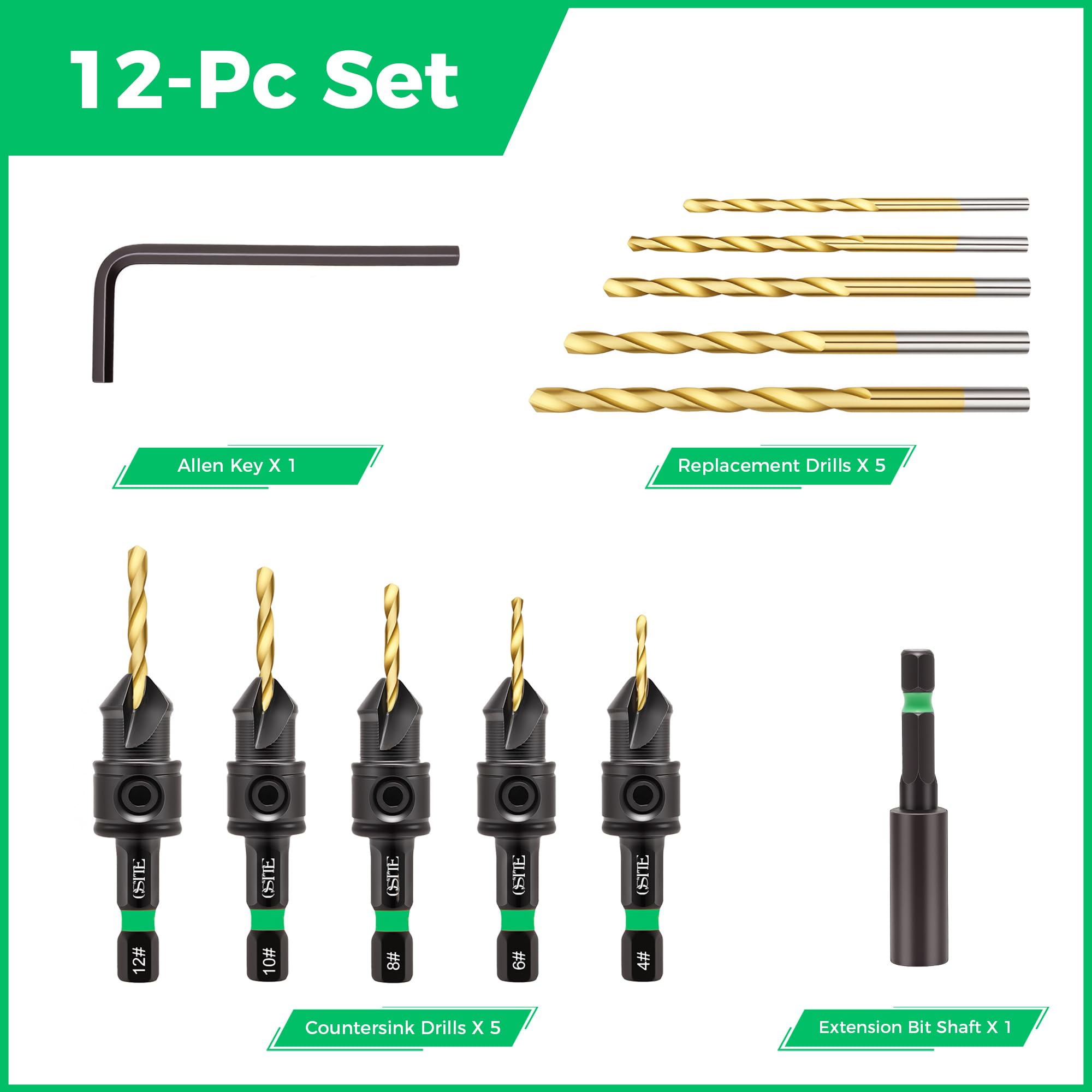 OSTTE Countersink Drill Bits - 12PC Set -2