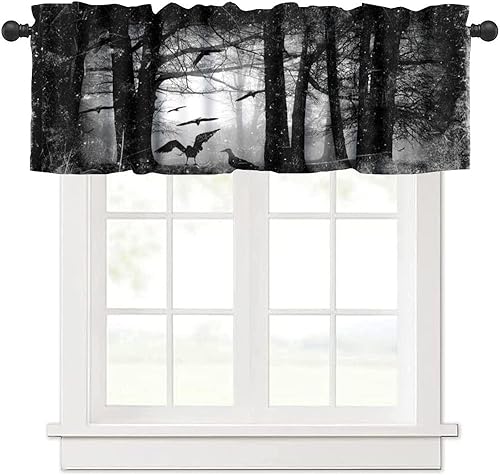 Miniatura 7 de Cortinas de cenefa de bosque gótico, cenefa de cortinas de bosque misterioso con niebla para cocina, dormitorio, sala de estar, 54 x 18 pulgadas
