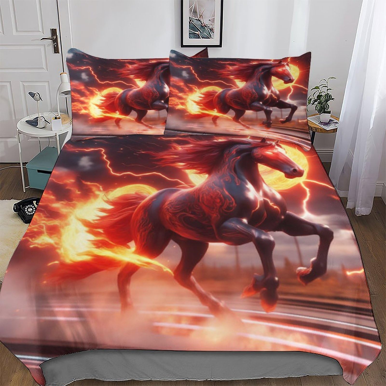 Housse de couette cheval King Size hypoallergénique et facile à repasser