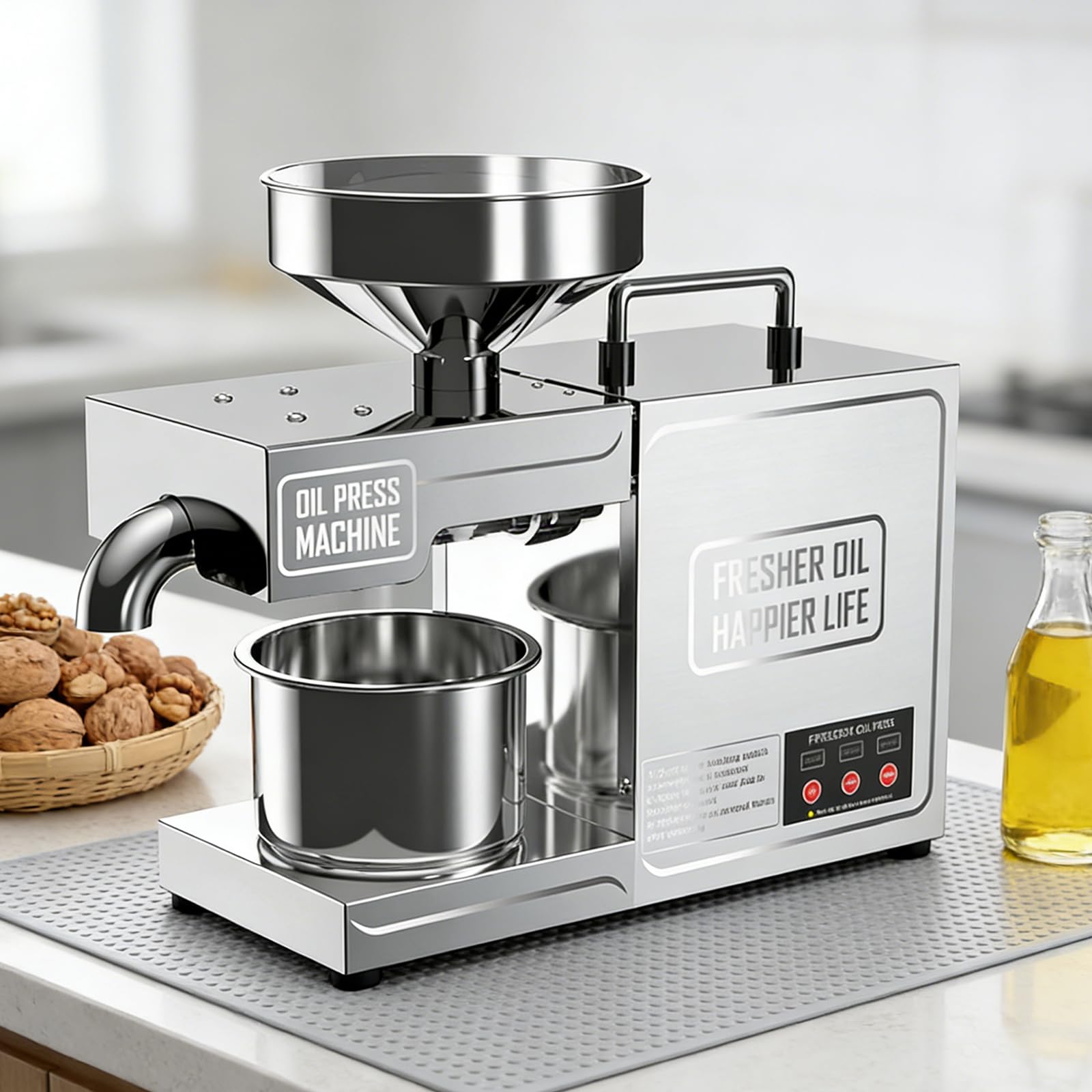 Prensa de Aceite Automática 820W, Extractor de Aceite en Caliente y Frío para Cacahuetes, Sésamo, Nueces y Aceitunas, Acero Inoxidable 304 de Grado Alimentario, para Uso Doméstico y Comercial