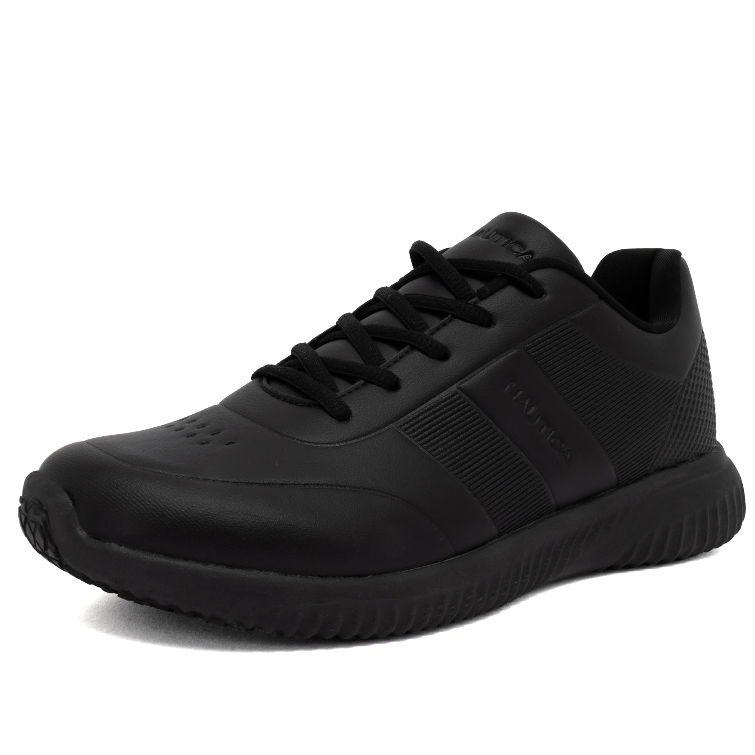 Nautica Black Non Slip Slip On/Lace-Up Work Shoes, Safety Water Resistant Chef Kitchen Trabajo Zapatos Restaurant or Food Service Sneakers - Comfortable and Lightweight for Men and Women