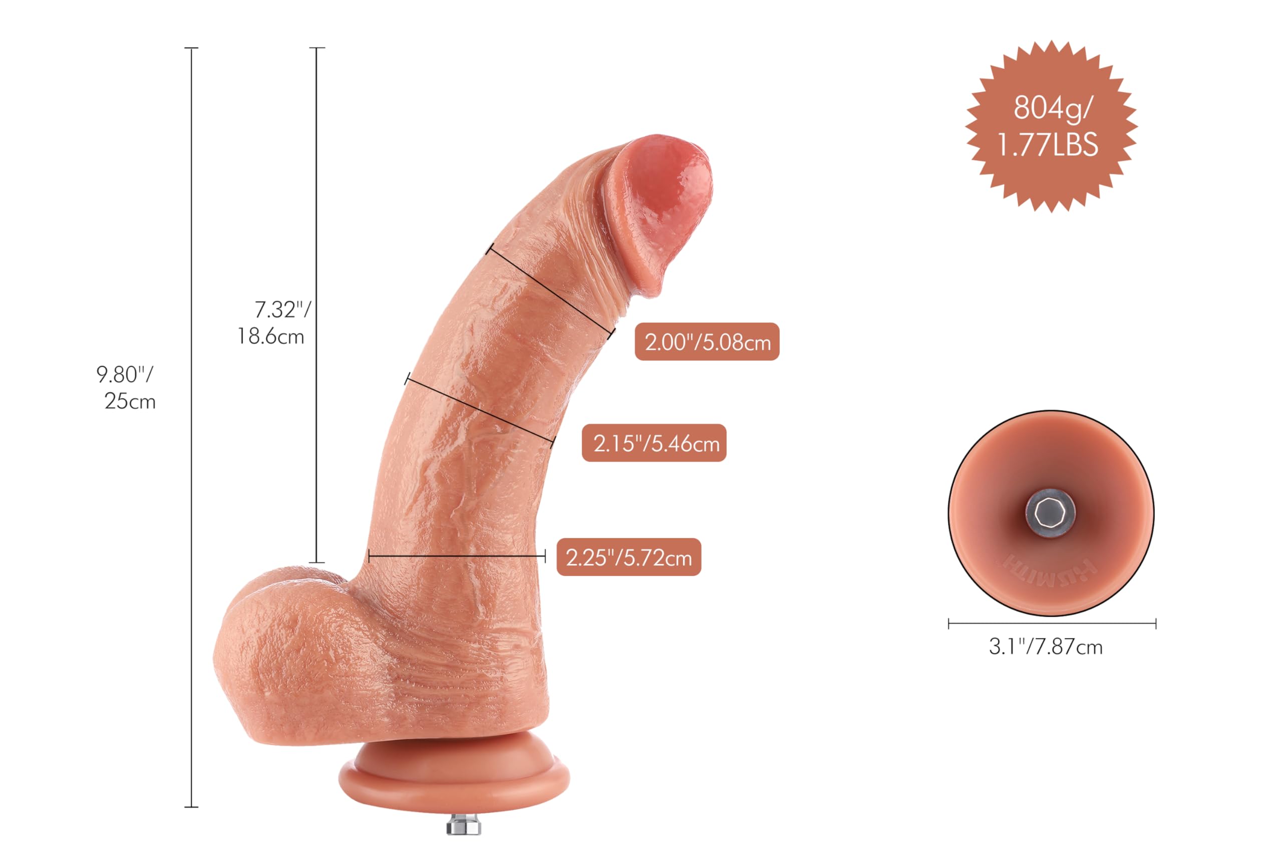 Hismith, Dildo in silicone a doppia densità da 23,11 cm, curvo, con vene e sistema KlicLok rimovibile, della serie Amazing