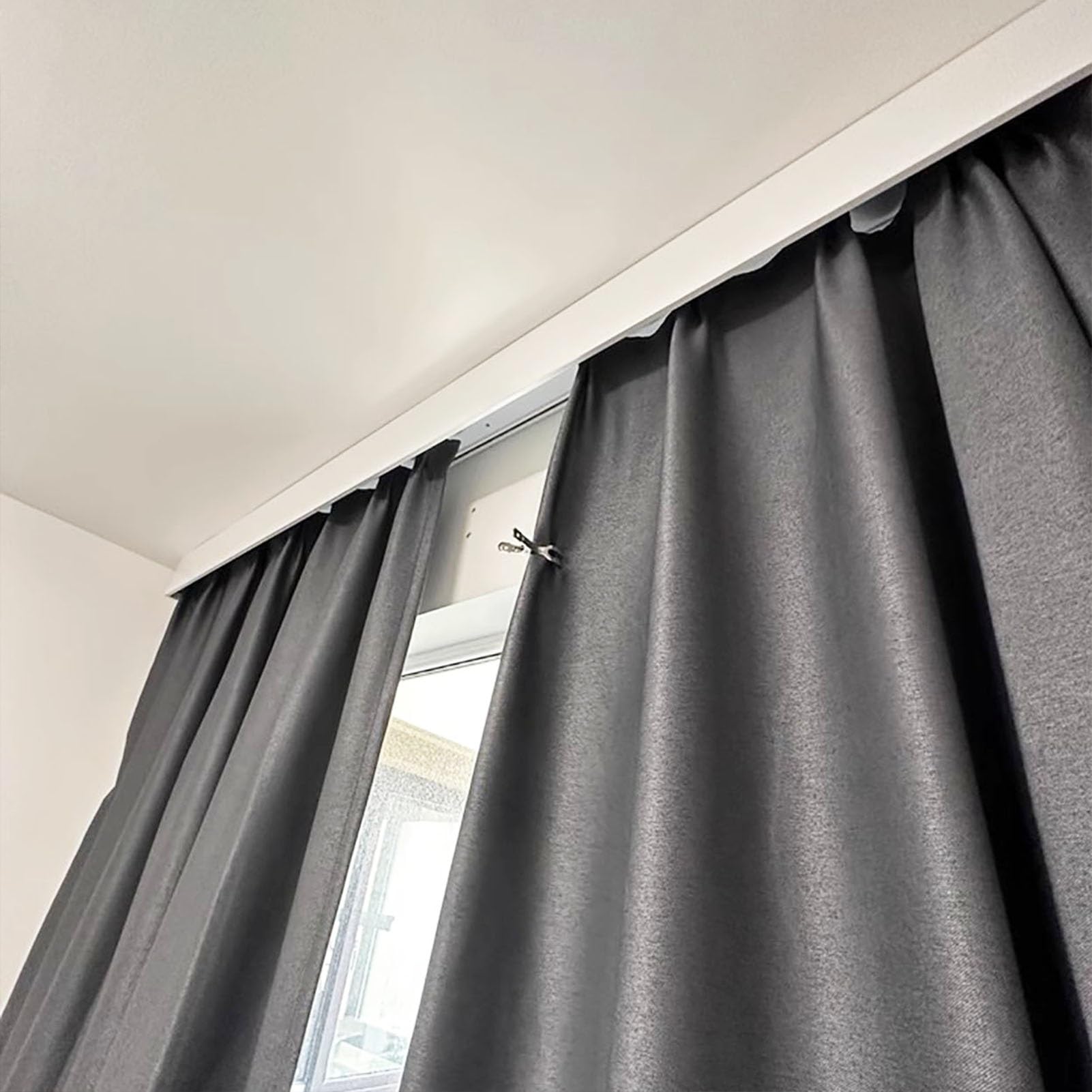 Generisch Doppelte Metall-Gardinenschiene mit Blendenkasten für Erkerfenster, Wand-/Deckenmontage, 10 m (32,8 Fuß) Gardinenstangen für Zuhause, Büro und Wohnung
