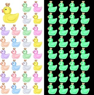 96 Pcs Mini Resin Crown Ducks Luminous Tiny Ducks Bulk Glow in The Dark Ducks Little Miniature Ducks DIY Duck Figures for Dollhouse Home Garden Decorations Birthday Party Gift