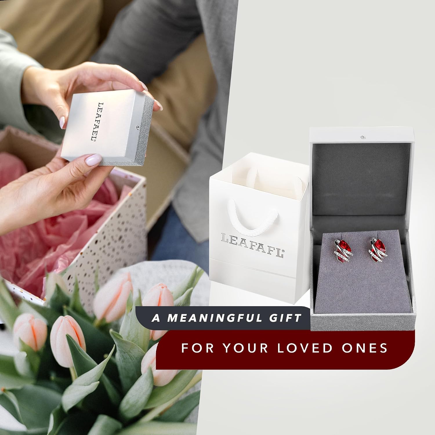 Leafael Gifts for Women, Wish Stone Stud Earrings with Birthstone Crystals, 18K Rose Gold Plated or Silver-tone image 5