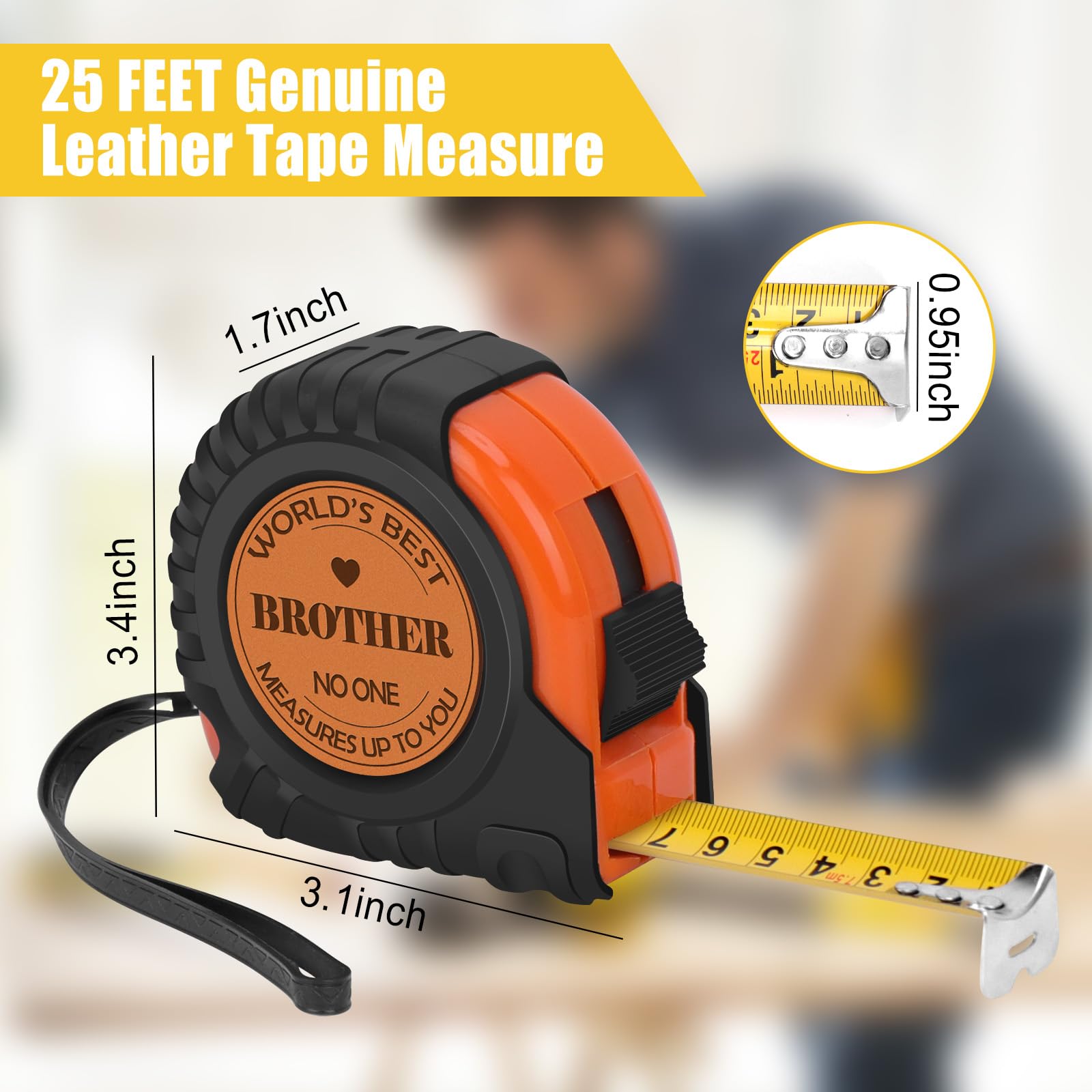 Gifts for Brother, Gifts for Men Genuine Leather Engraveda 25 FT Tape Measure, Stocking Stuffers for Men Brother Gift from Sister Best Gifts for Adult Brothers