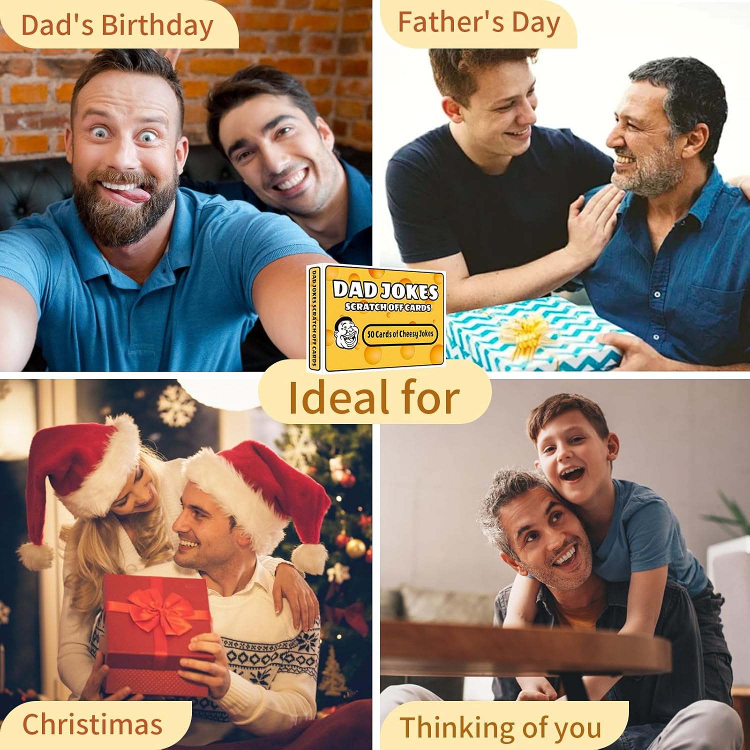 Gifts for Dad 50 Cheesy Dad Joke Cards - Funny to Scratch Off Jokes - White Elephant Gift, Father‘s Day Gifts Happy Family Time Together