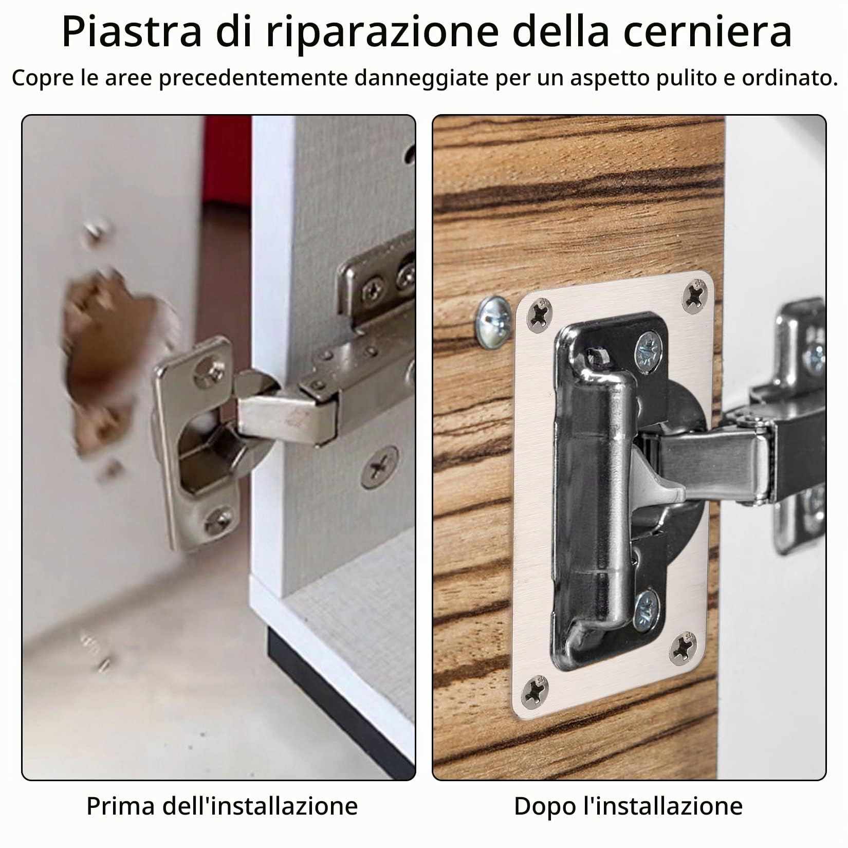 9 Pezzi Piastra di Riparazione per Cerniere, Kit di Riparazione della Cerniere Piastra di Fissaggio, per Mobili in Legno, Cucina, Cassett, Porte di Armadio, Ante